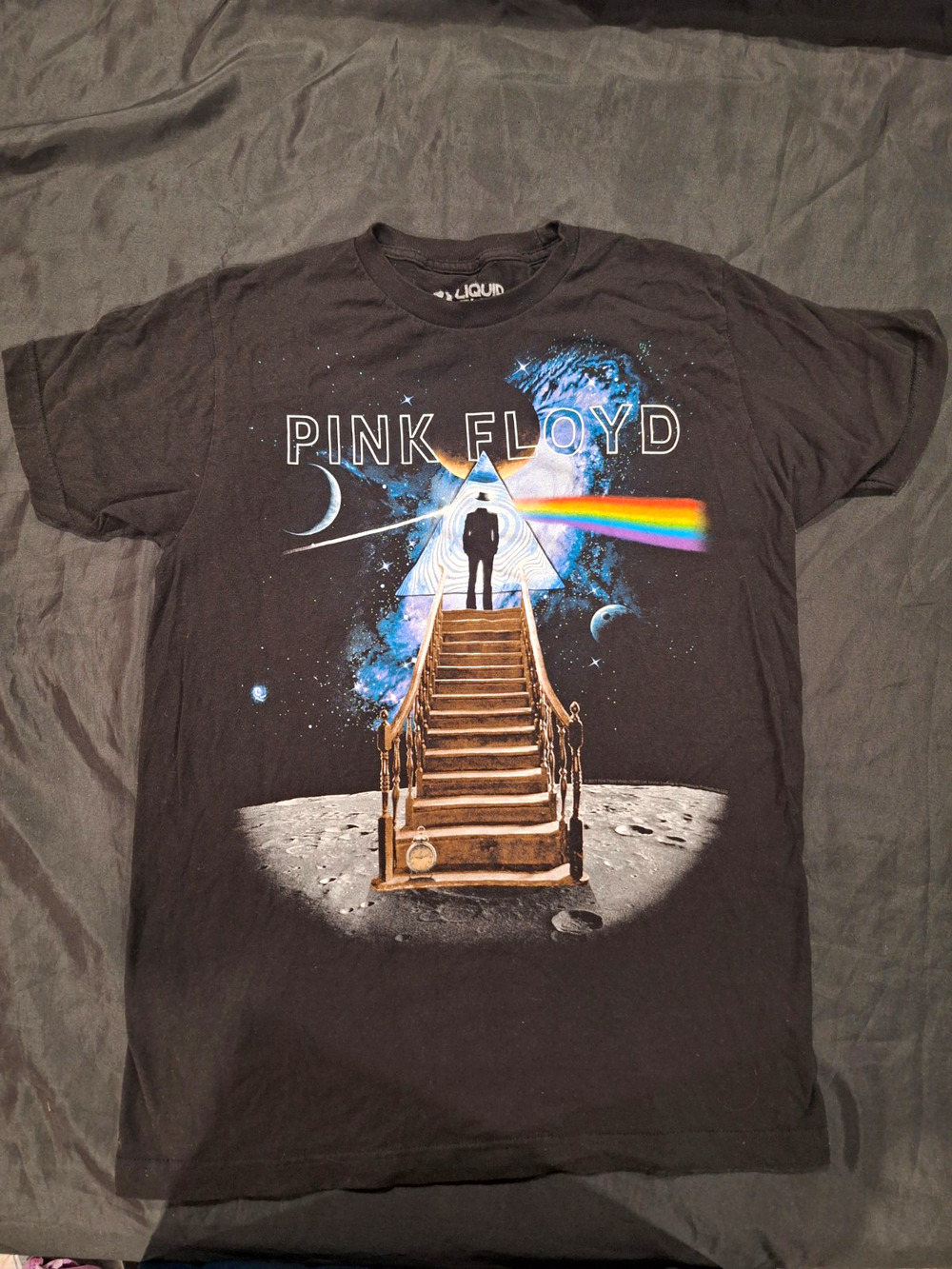 Liquid Blue Pink Floyd Dark Side of the Moon Graphic T-Shirt Black Size M